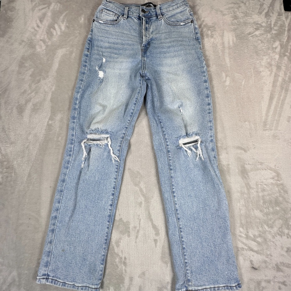 Fashion Nova Jeans Womens 1 Blue Denim Cotton Stretch Straight Leg Distressed
